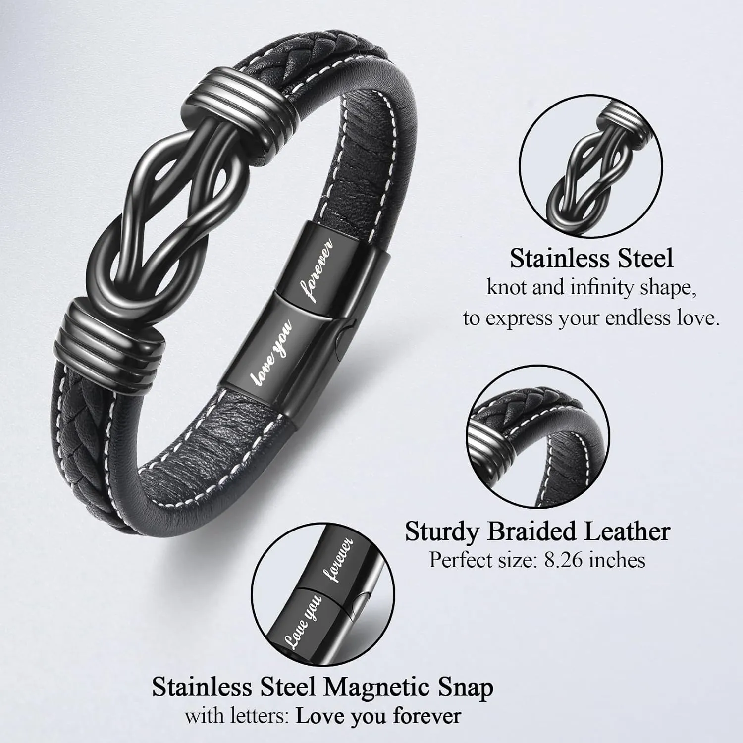 Funny Gifts for Dad Husband Grandpa Step Dad Father in Law, Father Day Birthday Christmas Valentines Day Easter Gifts Ideas, "Love You Forever" Knot Infinity Braided Leather Bracelet for Him Men