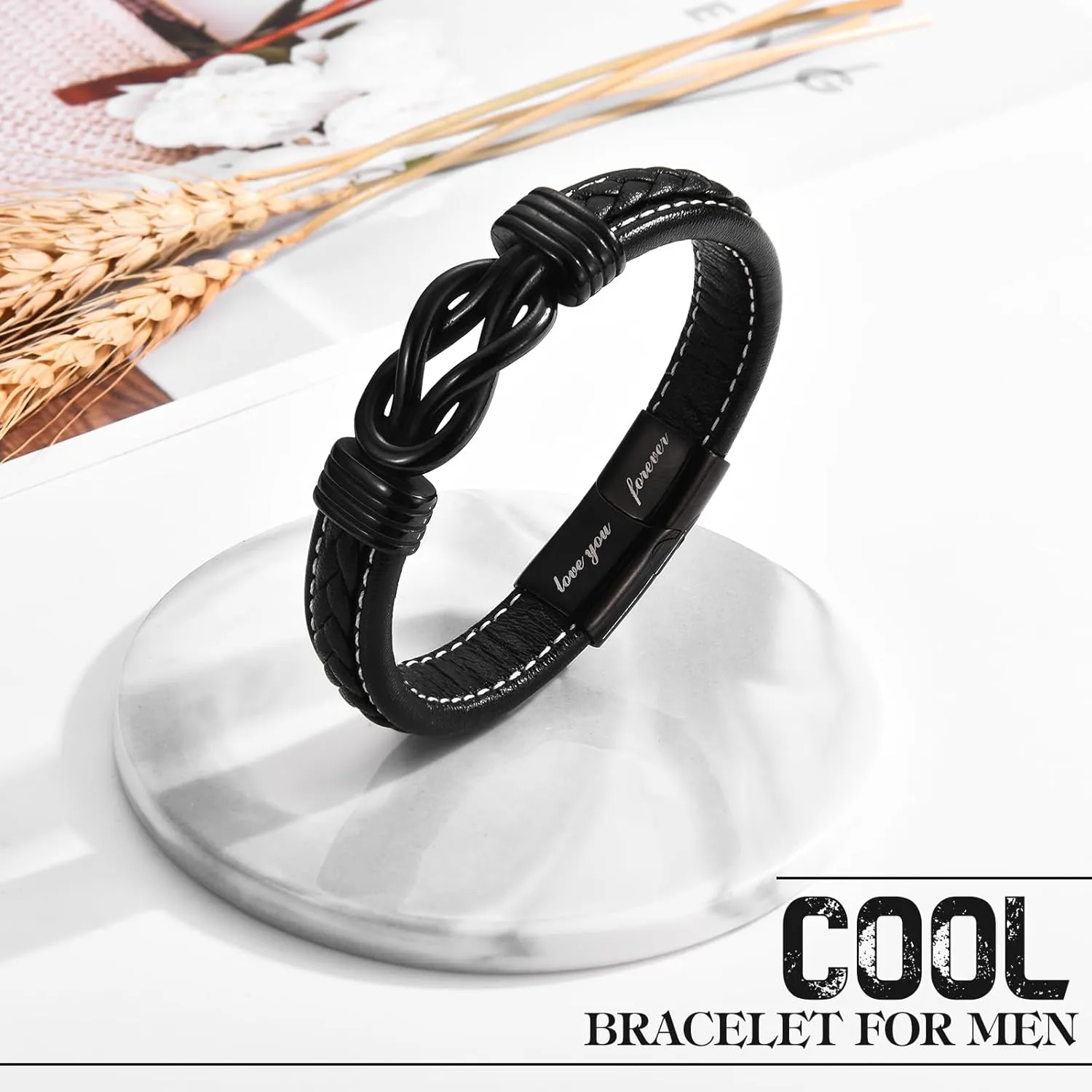Funny Gifts for Dad Husband Grandpa Step Dad Father in Law, Father Day Birthday Christmas Valentines Day Easter Gifts Ideas, "Love You Forever" Knot Infinity Braided Leather Bracelet for Him Men