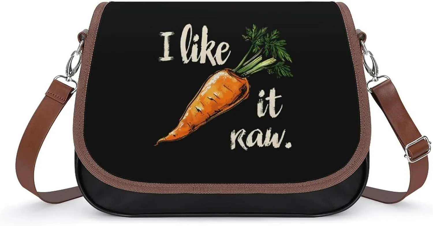 Funny Joke I Like It Raw Carrot Funny Women's Crossbody Bags Novelty Leather Purse Handbag Shoulder Bag