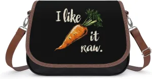 Funny Joke I Like It Raw Carrot Funny Women's Crossbody Bags Novelty Leather Purse Handbag Shoulder Bag