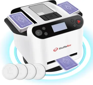 G1 Pro 2025 Version Automatic Card Shuffler and Dealer 2-in-1 for 12 Players, Ultra Quiet, Rechargeable, Remote Card Calling, for Board Games and Poker Games (White)