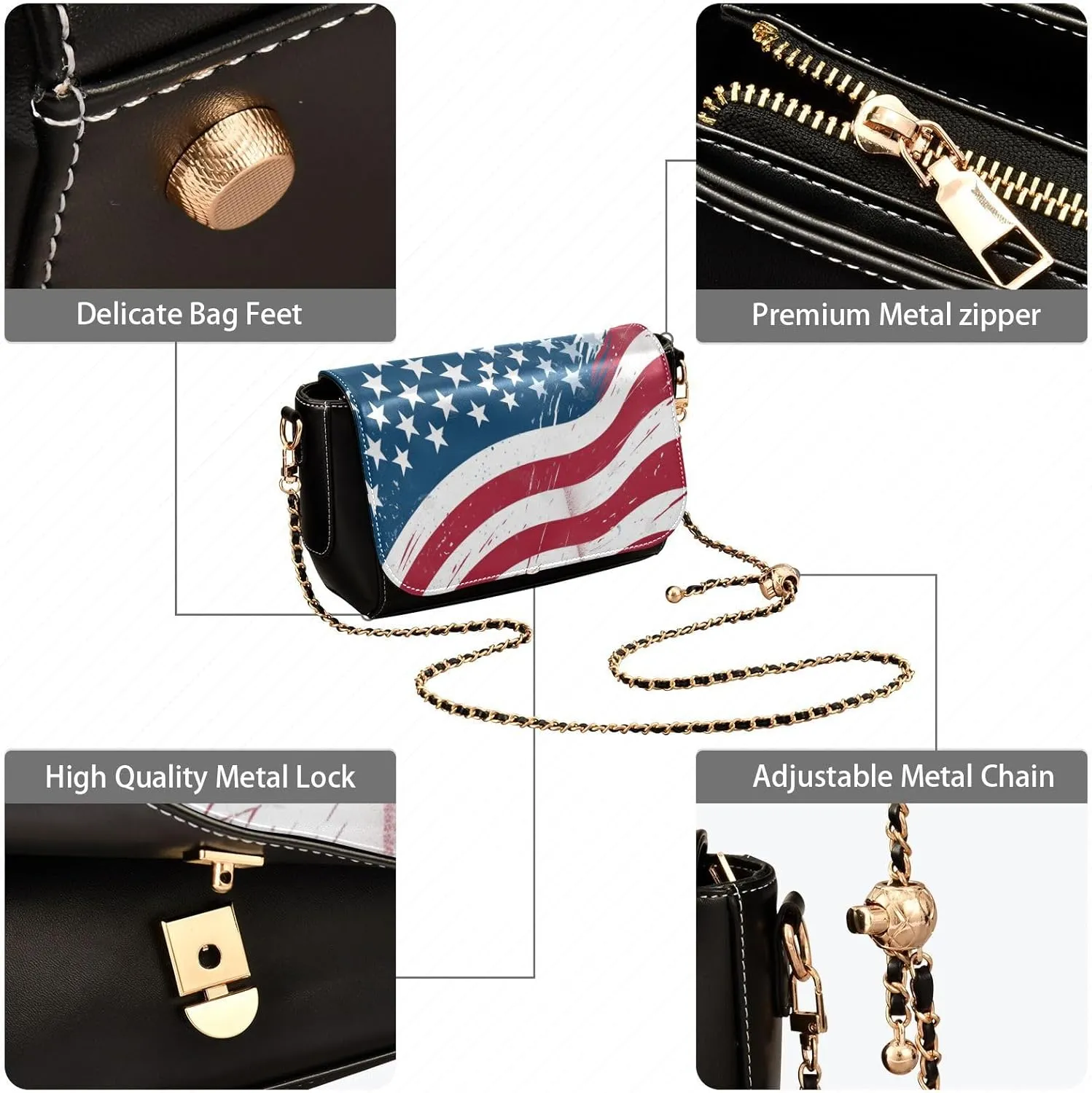 GAIGEO American Independence Flag Women's Crossbody Bags, Leather Shoulder Bags for Women, Lightweight Leather Crossbody Bag