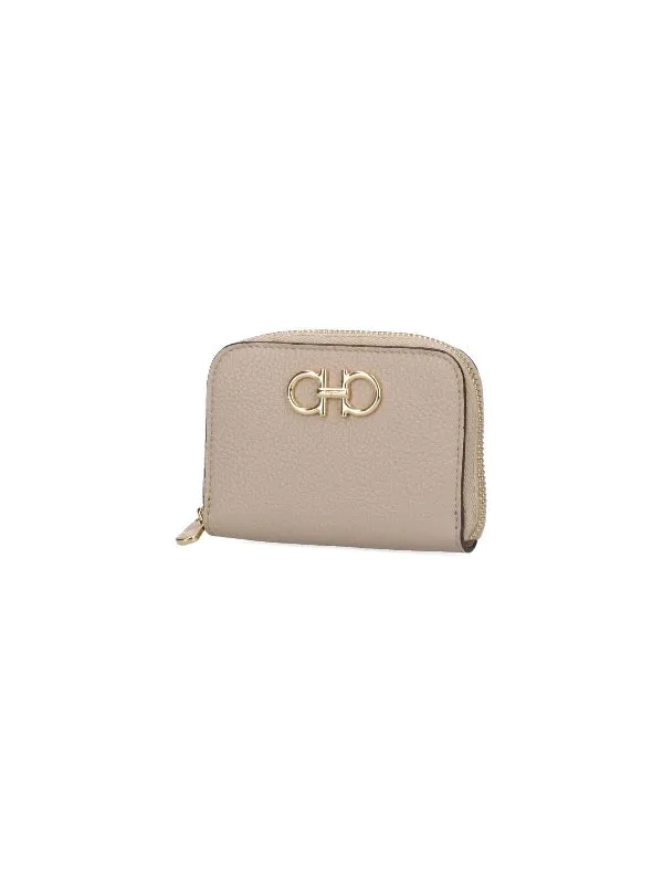 Gancini Leather Zipper Card Wallet