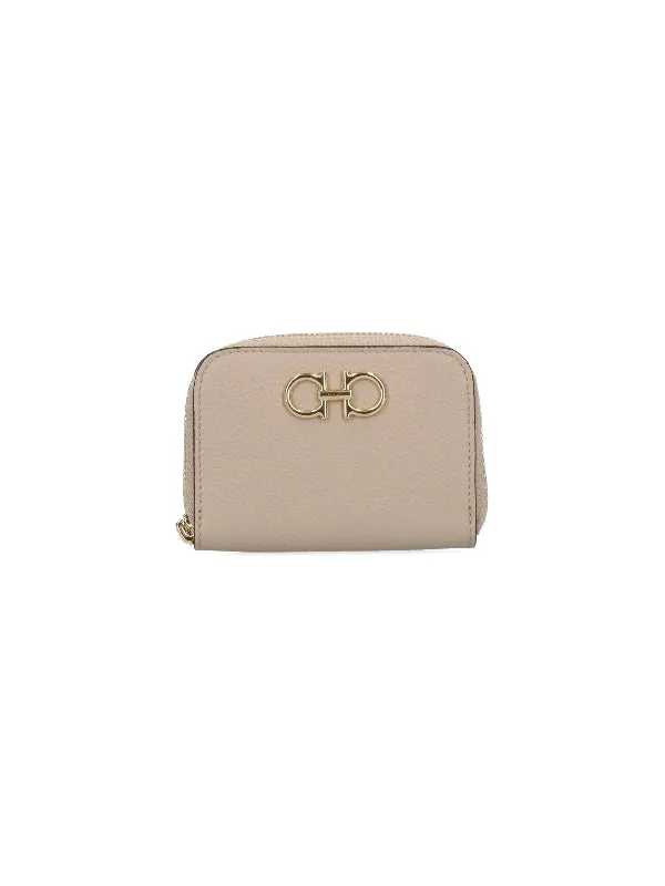 Gancini Leather Zipper Card Wallet
