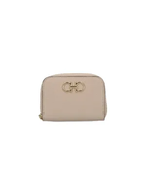 Gancini Leather Zipper Card Wallet