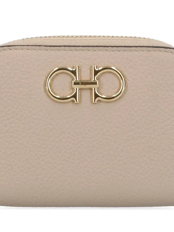 Gancini Leather Zipper Card Wallet