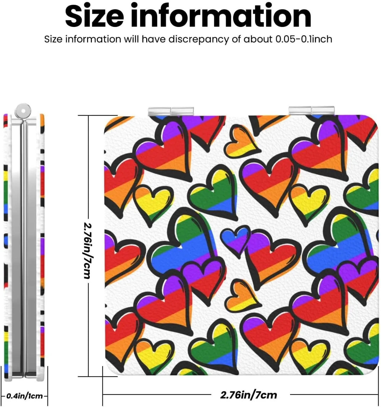 Gay Pride Rainbow Colored Hearts Women Small Pocket Mirror Travel Cosmetic Mirror Folding Handheld Makeup Mirror