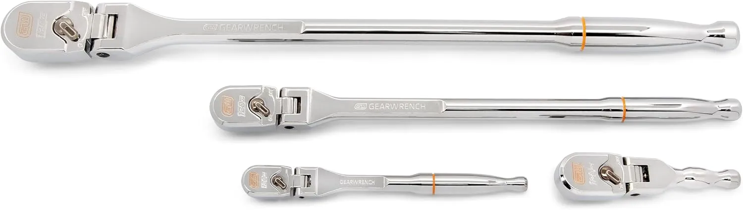 GEARWRENCH 4 Piece 1/4", 3/8", and 1/2" Drive 120XP Full Polish Flex Handle Teardrop Ratchet Set | 81230XP