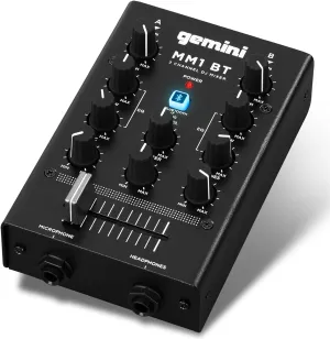 Gemini Portable Bluetooth DJ Mixer – 2-Channel Mini Audio Mixer with Wireless Input, RCA, Mic & Headphone Jacks, EQ & Crossfader – Compact DJ Mixer Board for Beginners & Mobile DJs