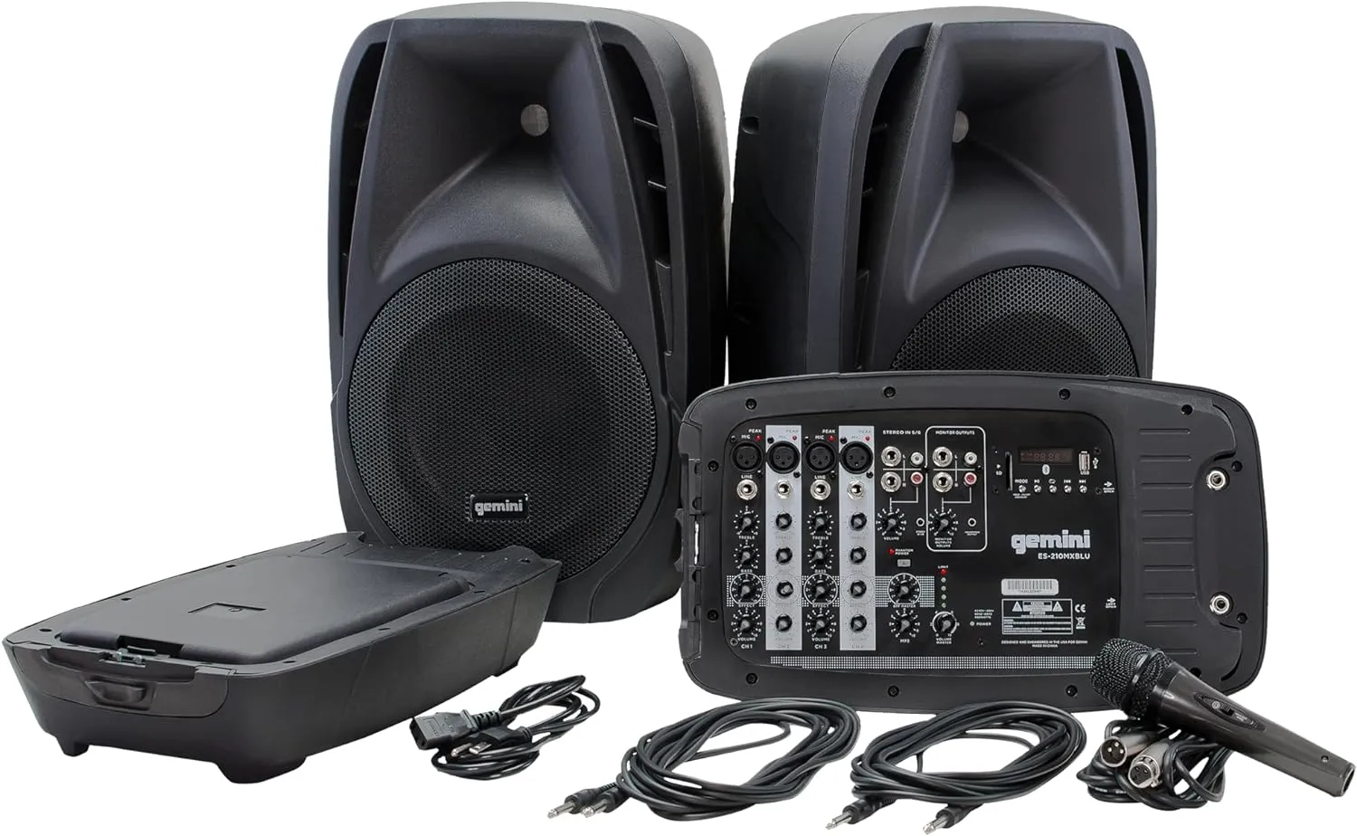 Gemini Portable PA System with Bluetooth, 600W Powered System with 6-Channel Mixer, Dual 10" Speakers, Mic & Cables—All-in-One for DJs, Events, Fitness & Worship