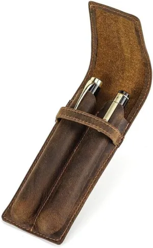 Genuine Leather 2 Slots Pen Holder Case Luxury Fountain Pen Sleeve Organizer Bag