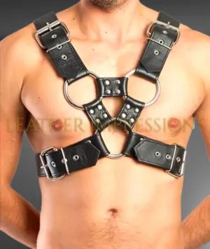 Genuine Leather Chest Harness with Buckles