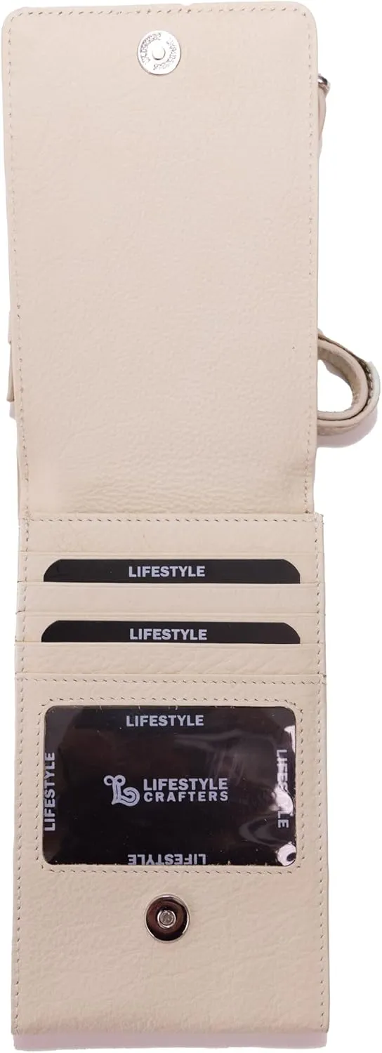Genuine Leather Crossbody Phone Purse for Women, Multi-Pocket, ID Window, Adjustable Strap, Card Slots