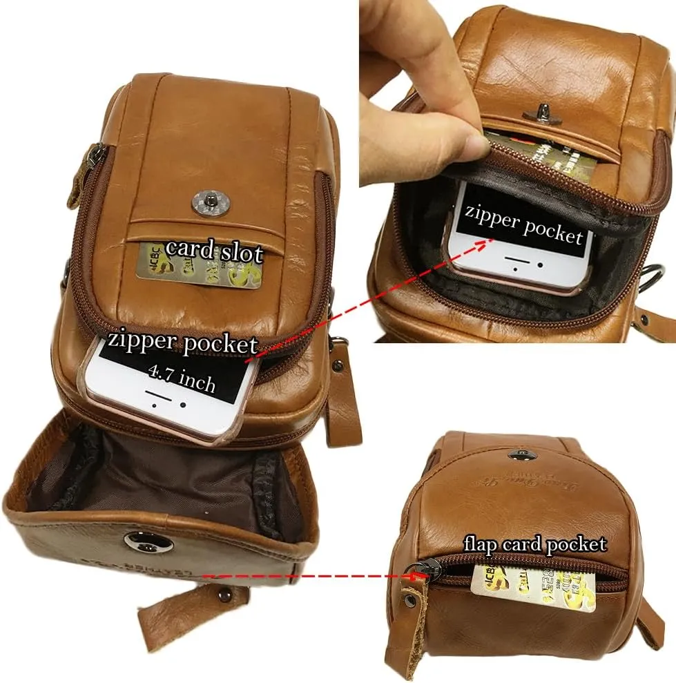 Genuine Leather Formal Waist Bag with Belt Loop for Men Small Shoulder Crossbody Pouch for Travel Outdoor Brown