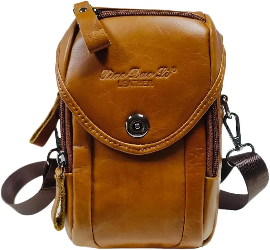 Genuine Leather Formal Waist Bag with Belt Loop for Men Small Shoulder Crossbody Pouch for Travel Outdoor Brown