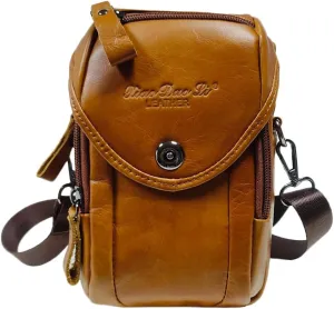 Genuine Leather Formal Waist Bag with Belt Loop for Men Small Shoulder Crossbody Pouch for Travel Outdoor Brown