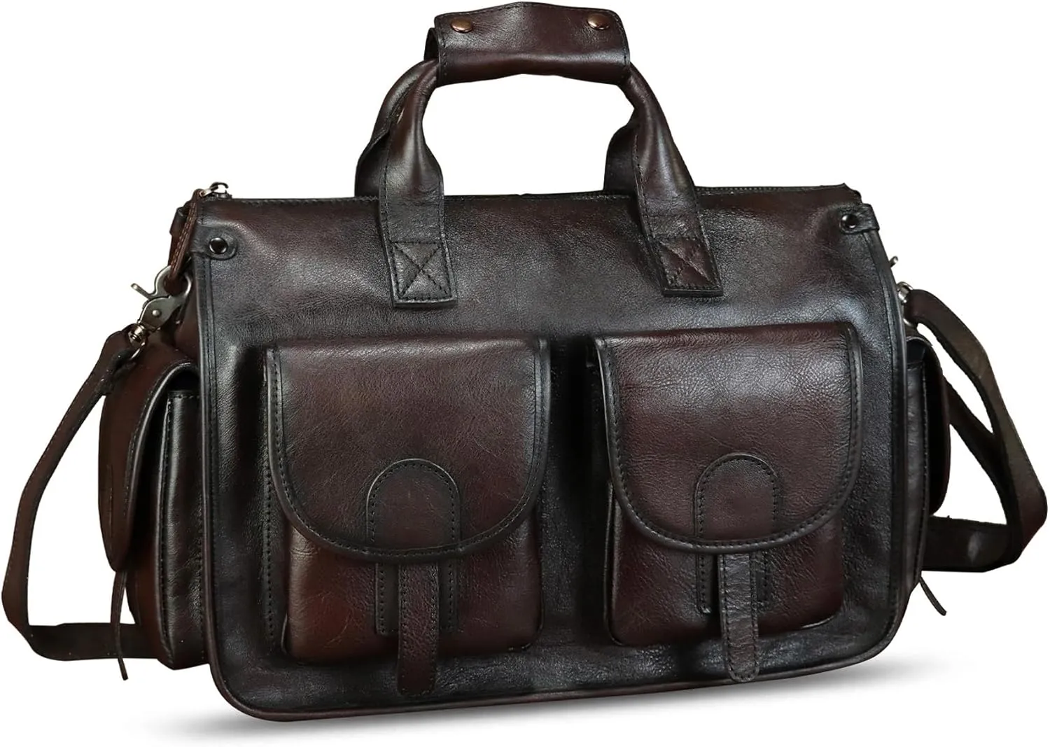 Genuine Leather Messenger Bag and Briefcase Purse for Men Real Leather Shoulder Bag Top Handle Satchel Purse for Laptop Strap