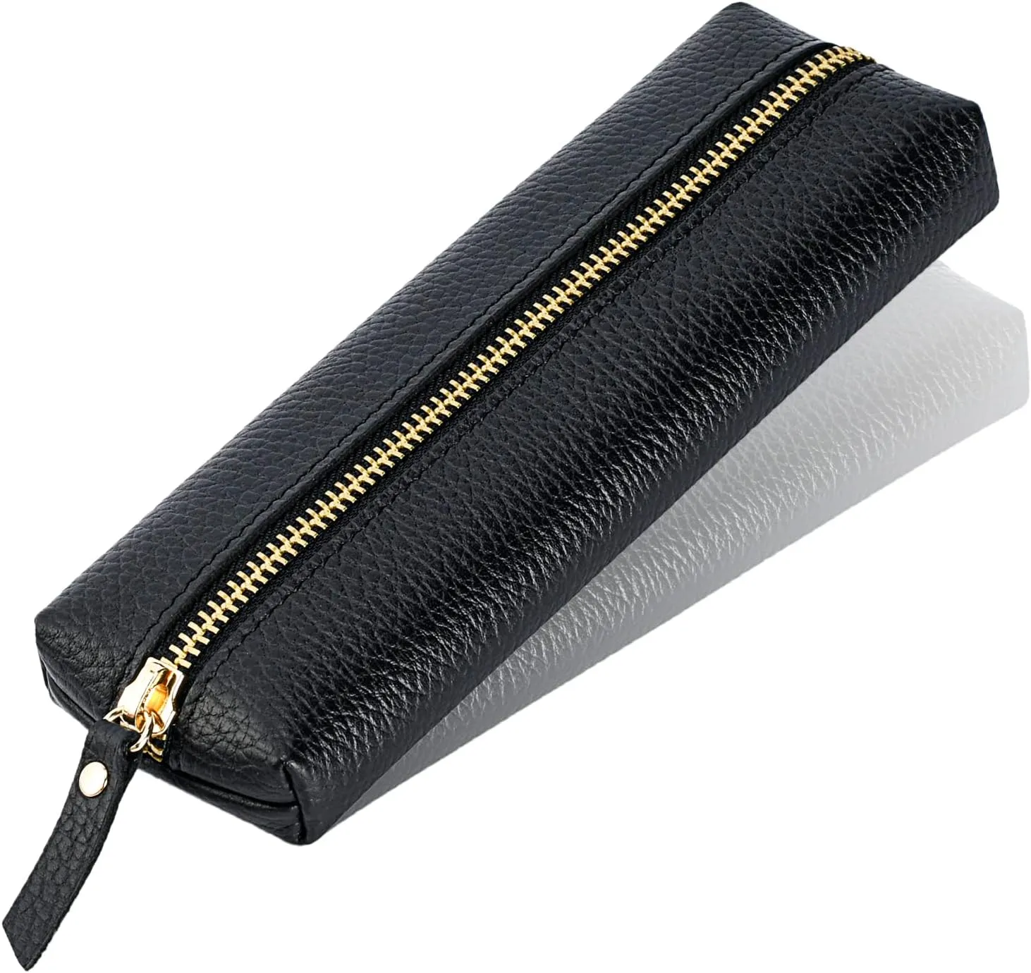 Genuine leather pen case, Cowhide pencil pouch with zipper, Soft black pen bag for adults.