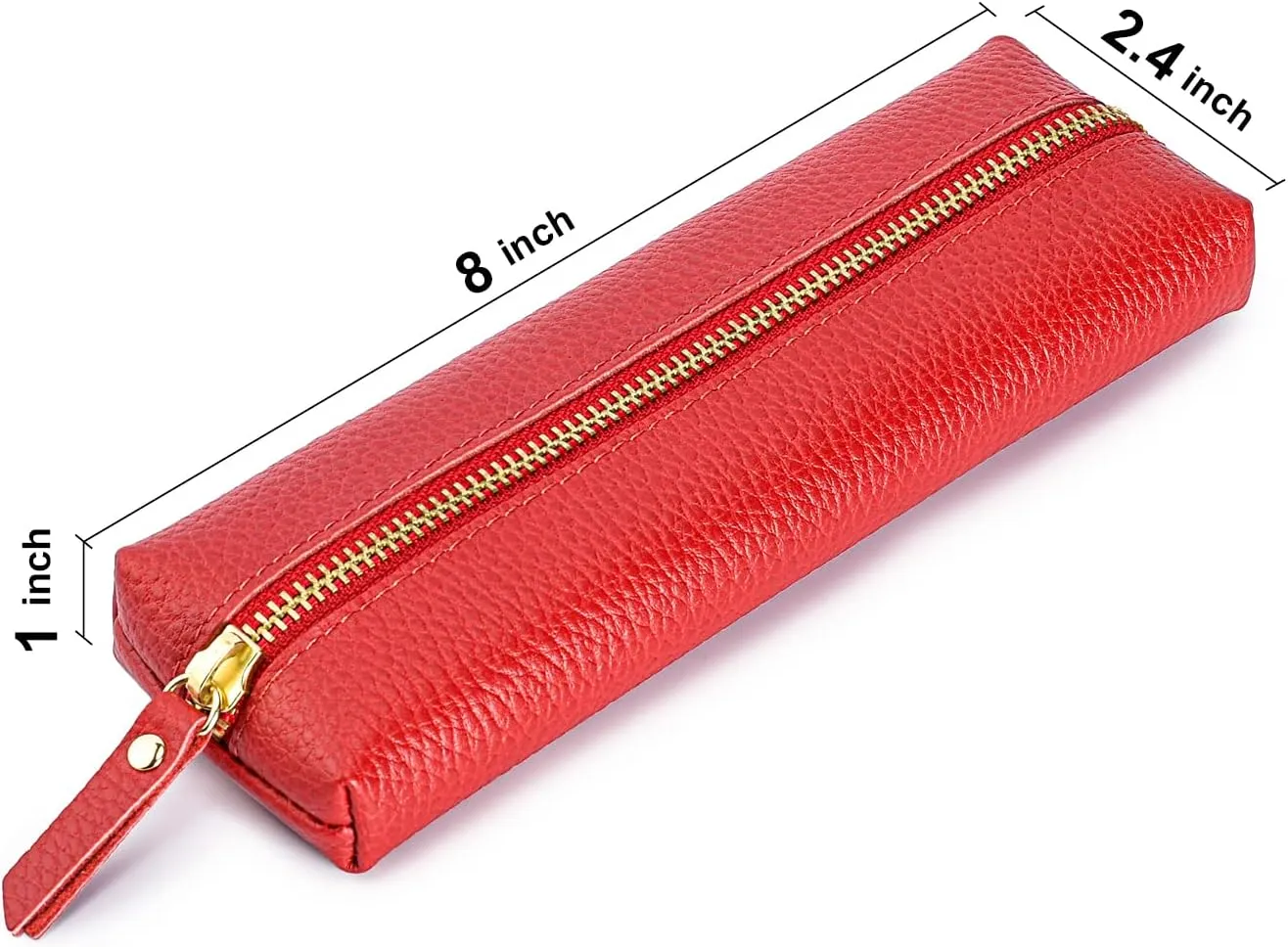 Genuine leather pen case, Cowhide red pencil pouch with zipper, Soft pen bag for adults.