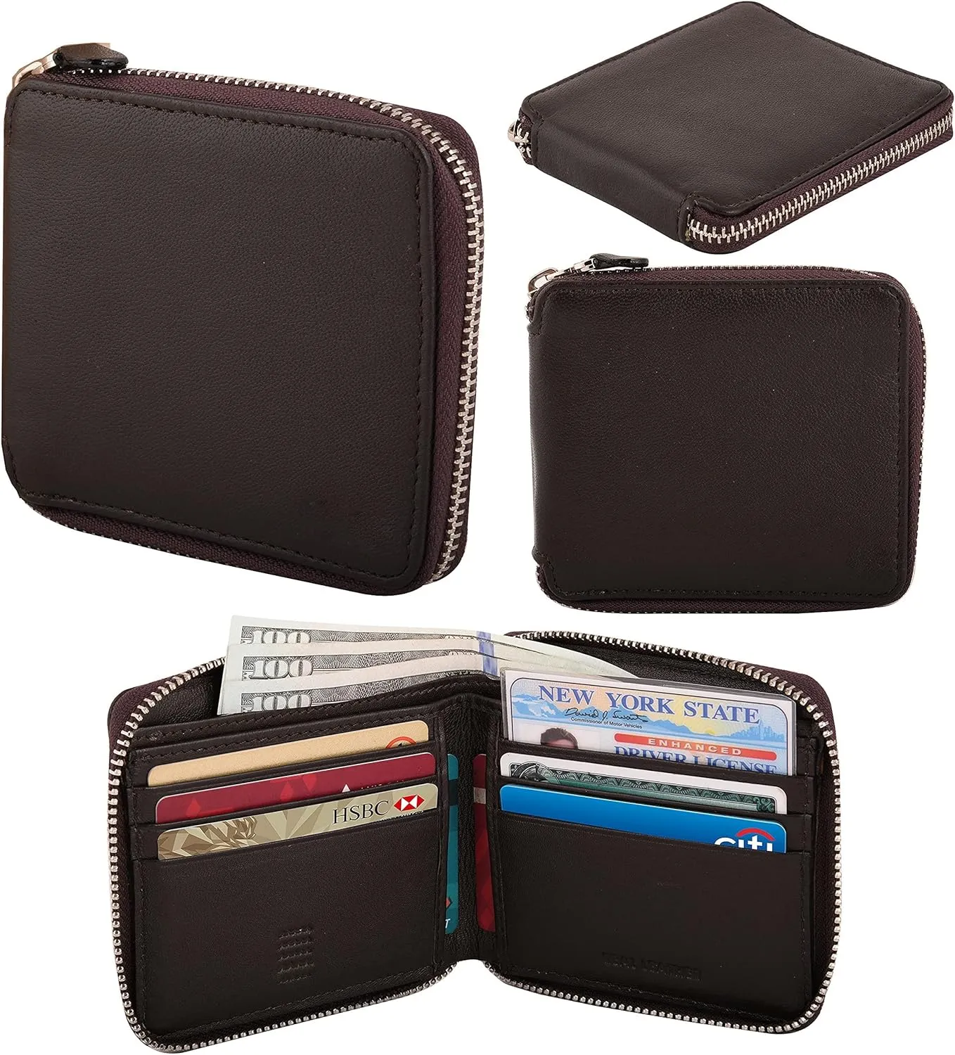 Genuine Leather RFID Trifold/Zipper Around Wallet for Men Horizontal/Vertical Zippered Wallet and Card Holder | Ideal Gift for Men and Women