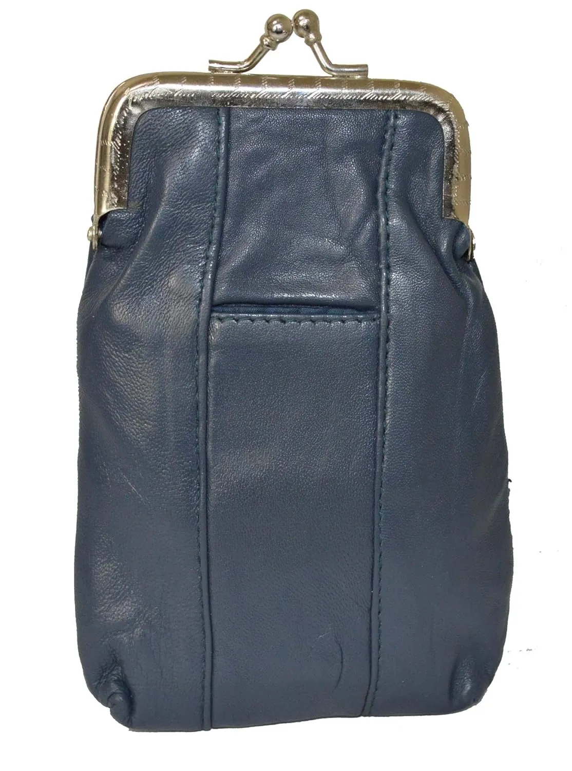 Genuine Leather Slim Cigarettes Case Holder Pack Regular or 100's & Lighter Pocket with Metal Twist Clasp, Navy Blue