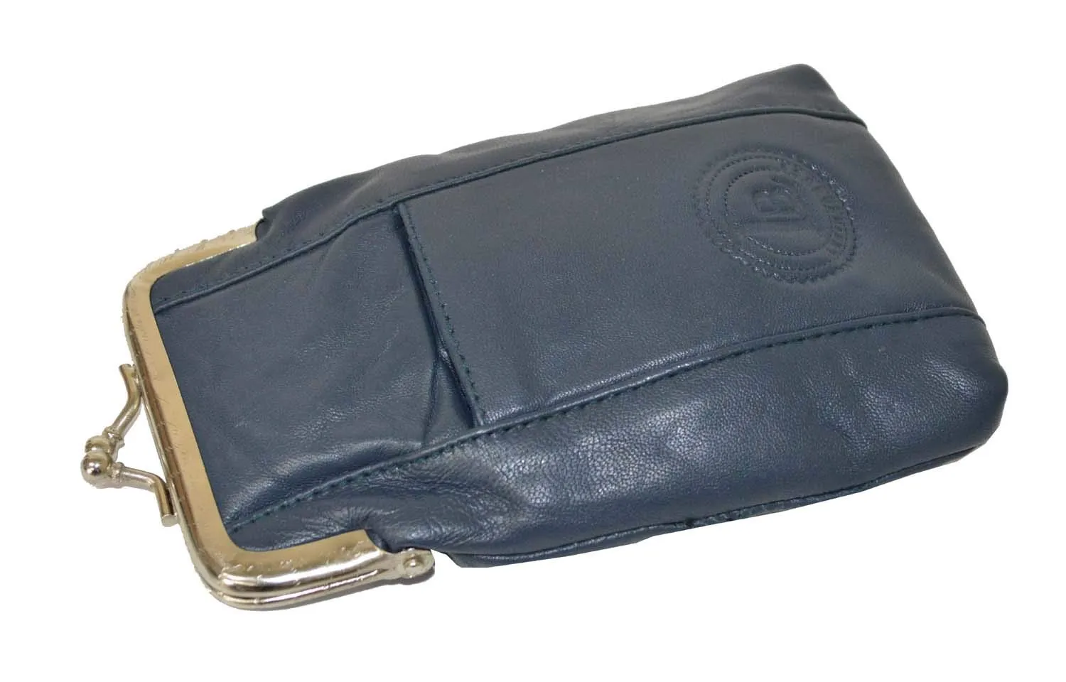 Genuine Leather Slim Cigarettes Case Holder Pack Regular or 100's & Lighter Pocket with Metal Twist Clasp, Navy Blue