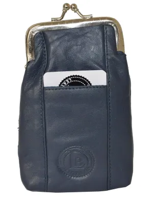 Genuine Leather Slim Cigarettes Case Holder Pack Regular or 100's & Lighter Pocket with Metal Twist Clasp, Navy Blue