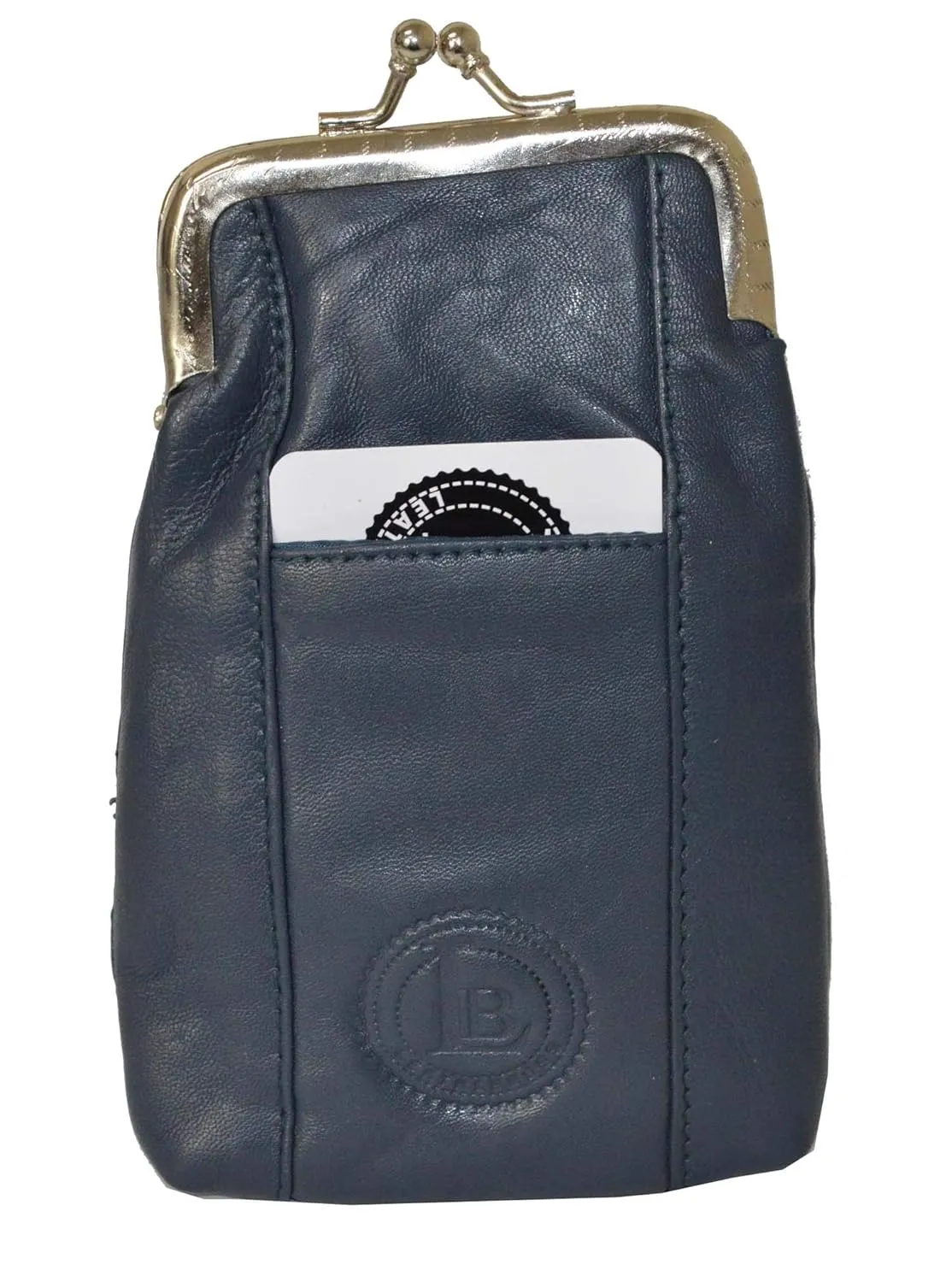 Genuine Leather Slim Cigarettes Case Holder Pack Regular or 100's & Lighter Pocket with Metal Twist Clasp, Navy Blue