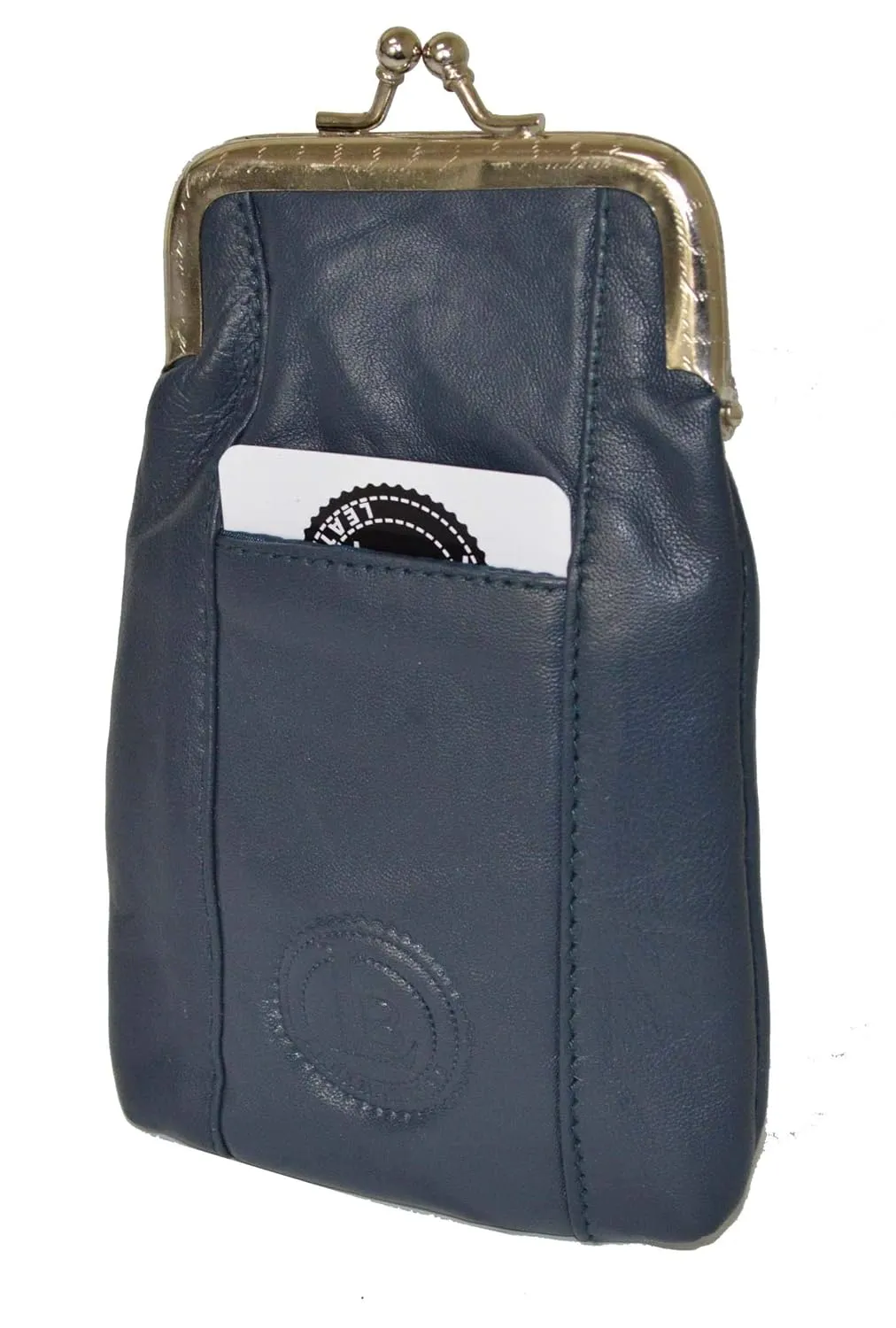 Genuine Leather Slim Cigarettes Case Holder Pack Regular or 100's & Lighter Pocket with Metal Twist Clasp, Navy Blue
