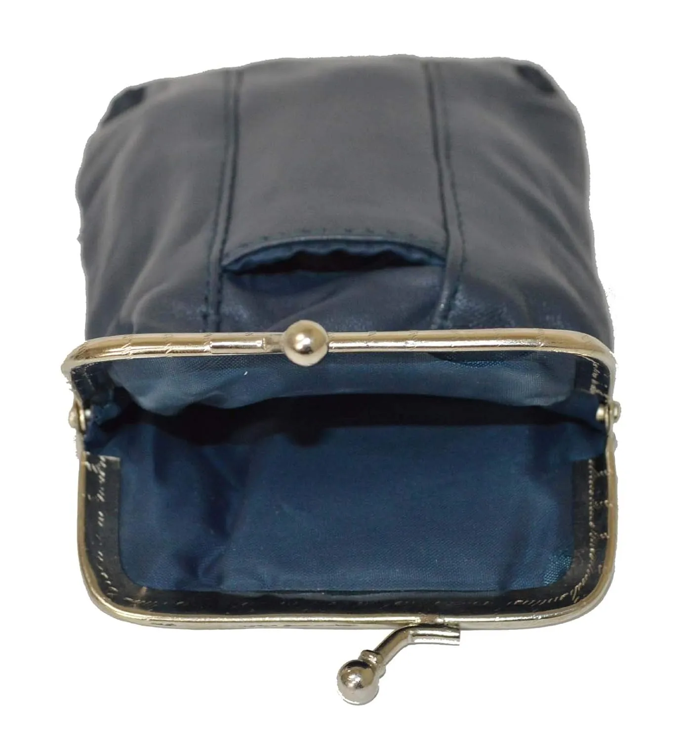 Genuine Leather Slim Cigarettes Case Holder Pack Regular or 100's & Lighter Pocket with Metal Twist Clasp, Navy Blue