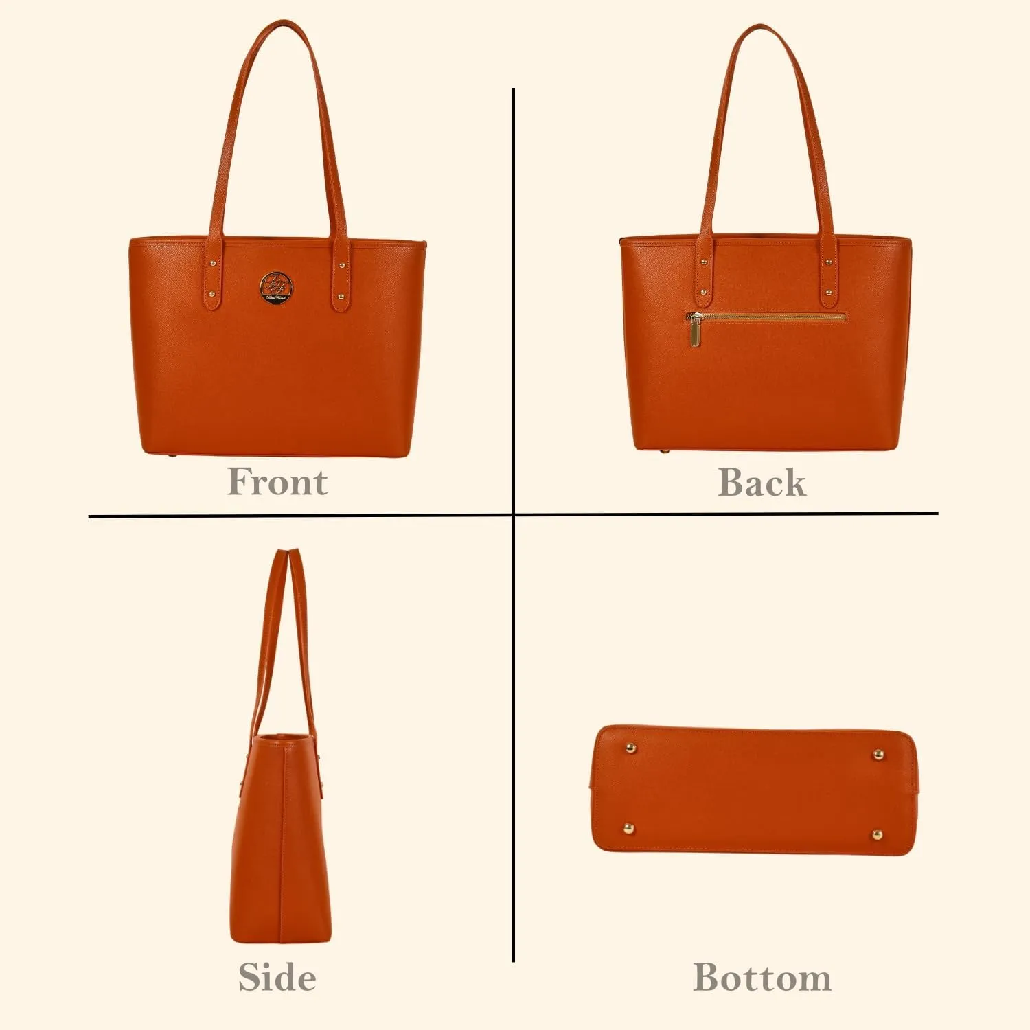 Genuine Leather Tote Bag for Women Shoulder Bag with Zipper Closure