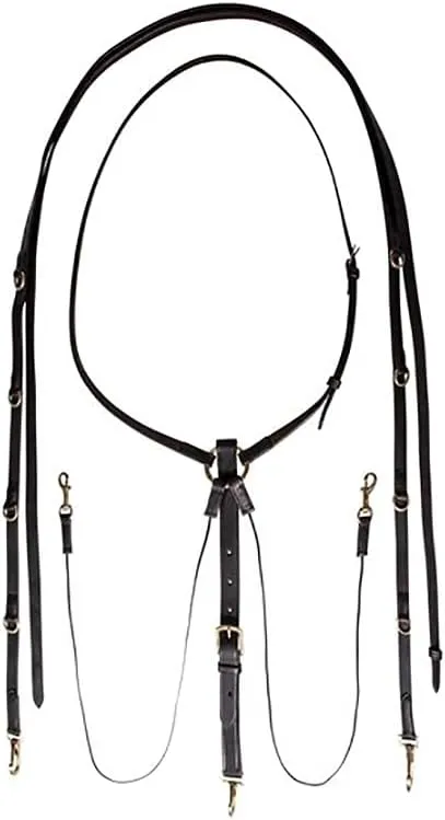 German Martingale | Effortless Headset Training | Durable Mountain Climbing Rope | Includes 7' x 3/4" Wide Split Reins | Brass and Stainless Hardware | Dark Oil Leather Finish