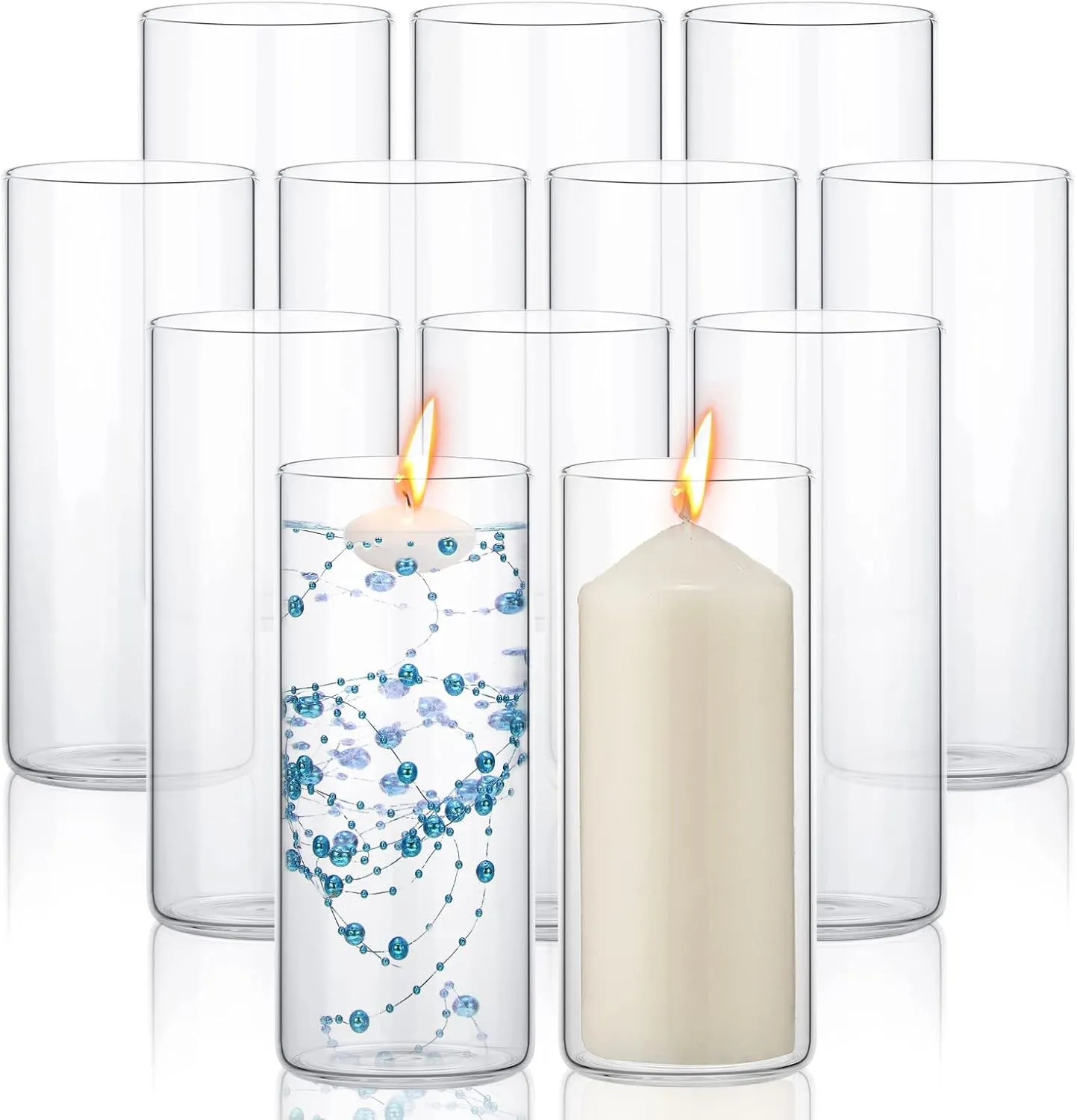 Gerrii 12 Pack Glass Cylinder Vases, Tall Clear Flower Vase for Centerpieces, Hurricane Floating Candle Holder Bulk for Wedding Table Home Formal Dinners Party Decor(8 x 3.35 Inch)