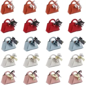 Gift Bags 20PCS Leather Gift Bags Bow Ribbon Packaging Bag Wedding Favour Distributions Bags Christmas Candy Packaging Box Handbag(Purple,Large)