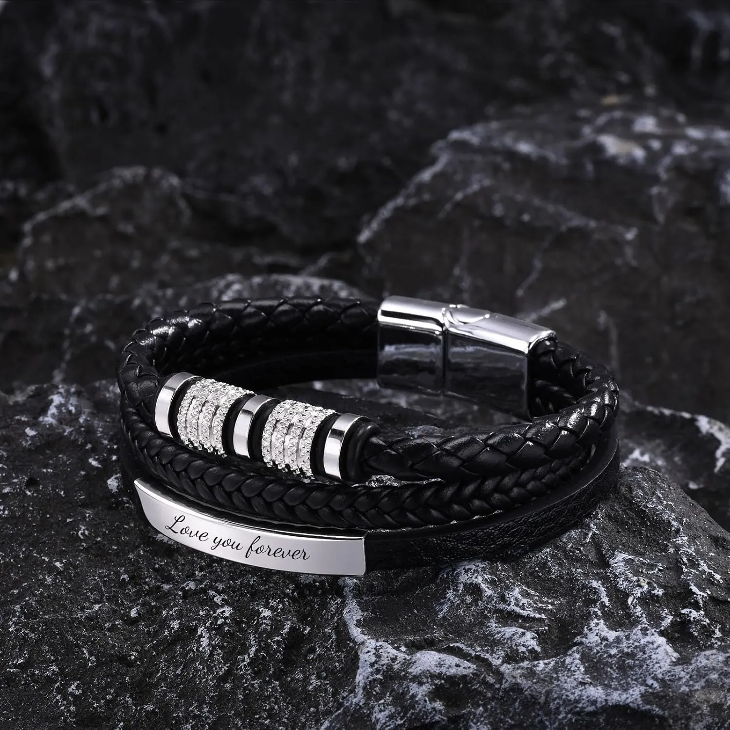 Gifts for Men Braided Leather Bracelet, to My Man 𝐒𝐨𝐧 Dad Love You Forever Leather Bracelets, Christmas Valentine's Day Birthday Father's Day Jewelry Gift for Husband Boyfriend Father