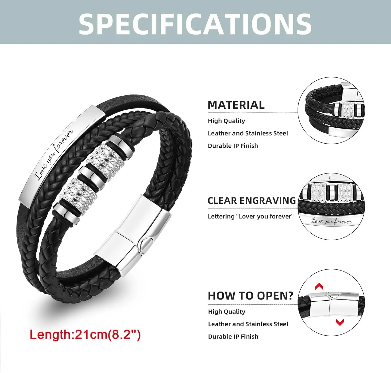 Gifts for Men Braided Leather Bracelet, to My Man 𝐒𝐨𝐧 Dad Love You Forever Leather Bracelets, Christmas Valentine's Day Birthday Father's Day Jewelry Gift for Husband Boyfriend Father
