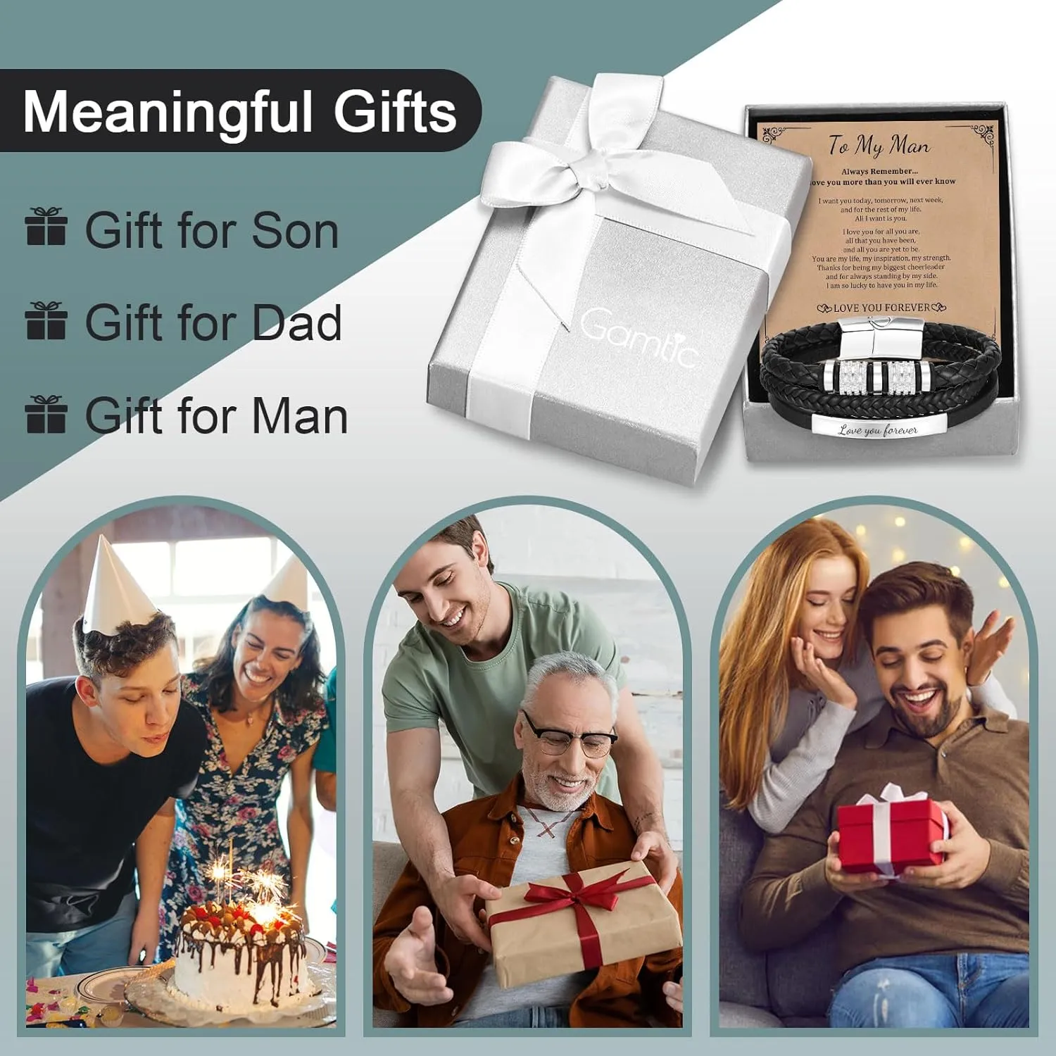 Gifts for Men Braided Leather Bracelet, to My Man 𝐒𝐨𝐧 Dad Love You Forever Leather Bracelets, Christmas Valentine's Day Birthday Father's Day Jewelry Gift for Husband Boyfriend Father