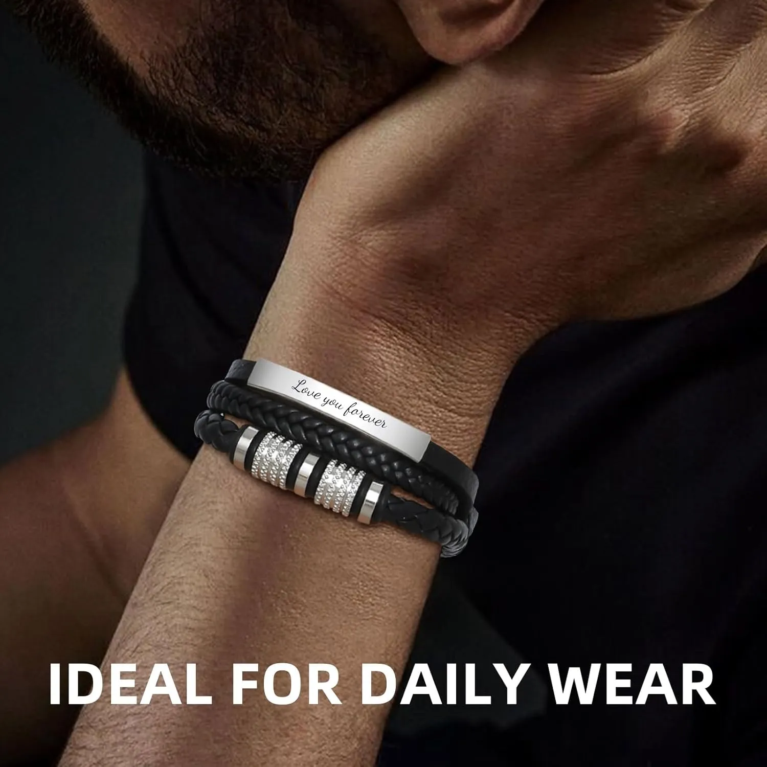 Gifts for Men Braided Leather Bracelet, to My Man 𝐒𝐨𝐧 Dad Love You Forever Leather Bracelets, Christmas Valentine's Day Birthday Father's Day Jewelry Gift for Husband Boyfriend Father