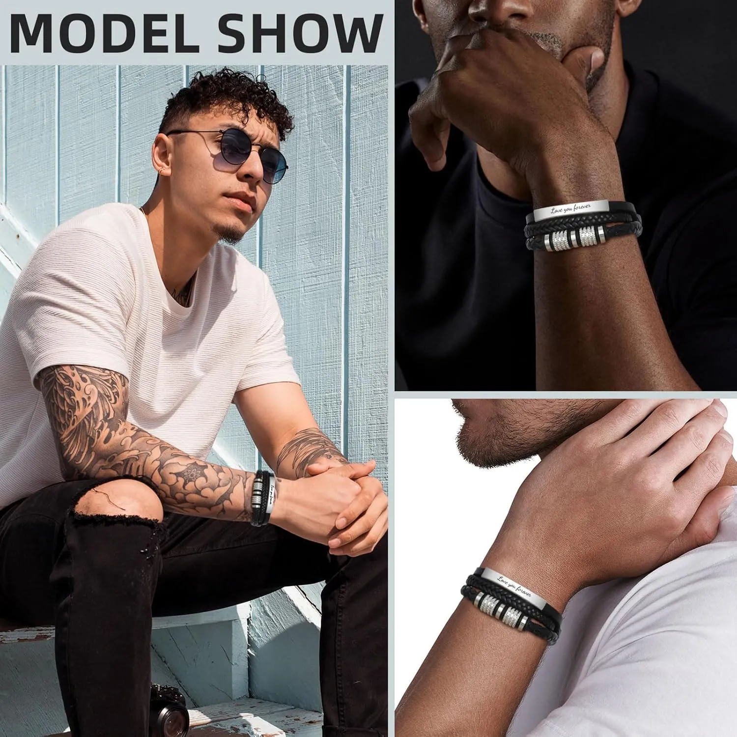 Gifts for Men Braided Leather Bracelet, to My Man 𝐒𝐨𝐧 Dad Love You Forever Leather Bracelets, Christmas Valentine's Day Birthday Father's Day Jewelry Gift for Husband Boyfriend Father