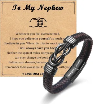 Gifts for New Dad Grandpa Uncle Bonus Son Grandson Brother Nephew Friends, Braided Leather Bracelet, Fathers Day Birthday Valentines Christmas Graduation Gifts for Men Boys