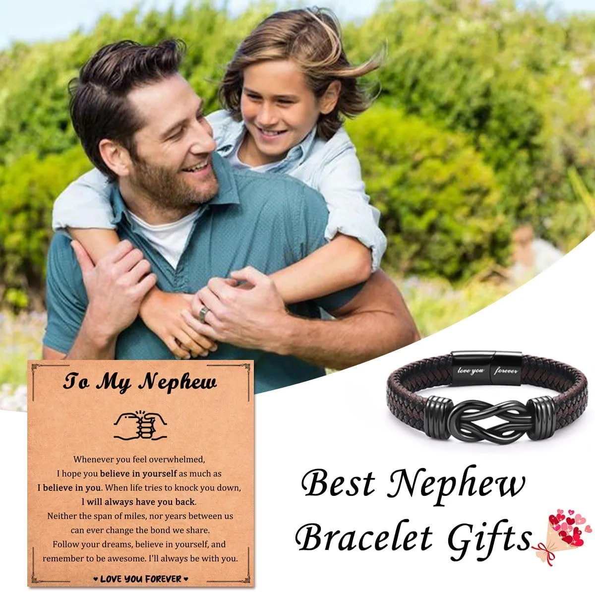 Gifts for New Dad Grandpa Uncle Bonus Son Grandson Brother Nephew Friends, Braided Leather Bracelet, Fathers Day Birthday Valentines Christmas Graduation Gifts for Men Boys