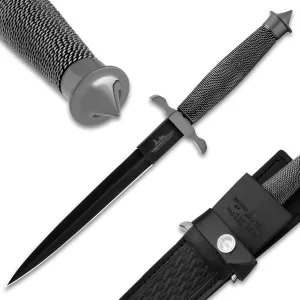 Gil Hibben Black Shadow Dagger | 7 1/2" Double-Edged Pewter-Colored Blade | Wire-Wrapped Handle | Chrome Guard and Pommel | Leather Sheath Included | 12 3/4" Overall Length