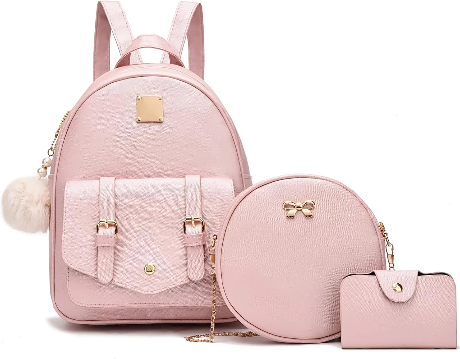 Girls 3-Pieces Fahsion Leather Backpack Purse Set for Women Rucksack for Ladies Satchel Bag for Girls