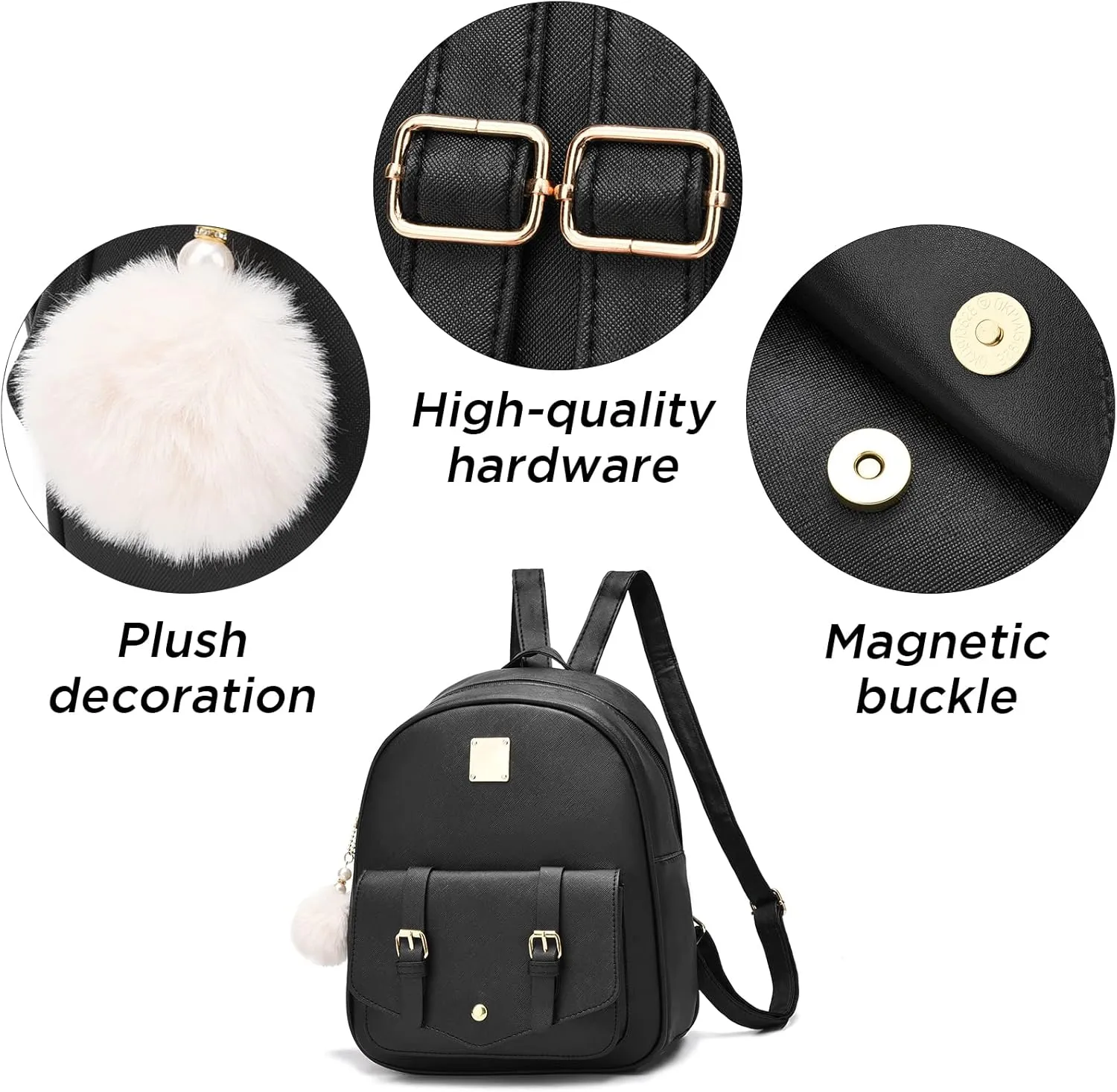 Girls 3-Pieces Fahsion Leather Backpack Purse Set for Women Rucksack for Ladies Satchel Bag for Girls