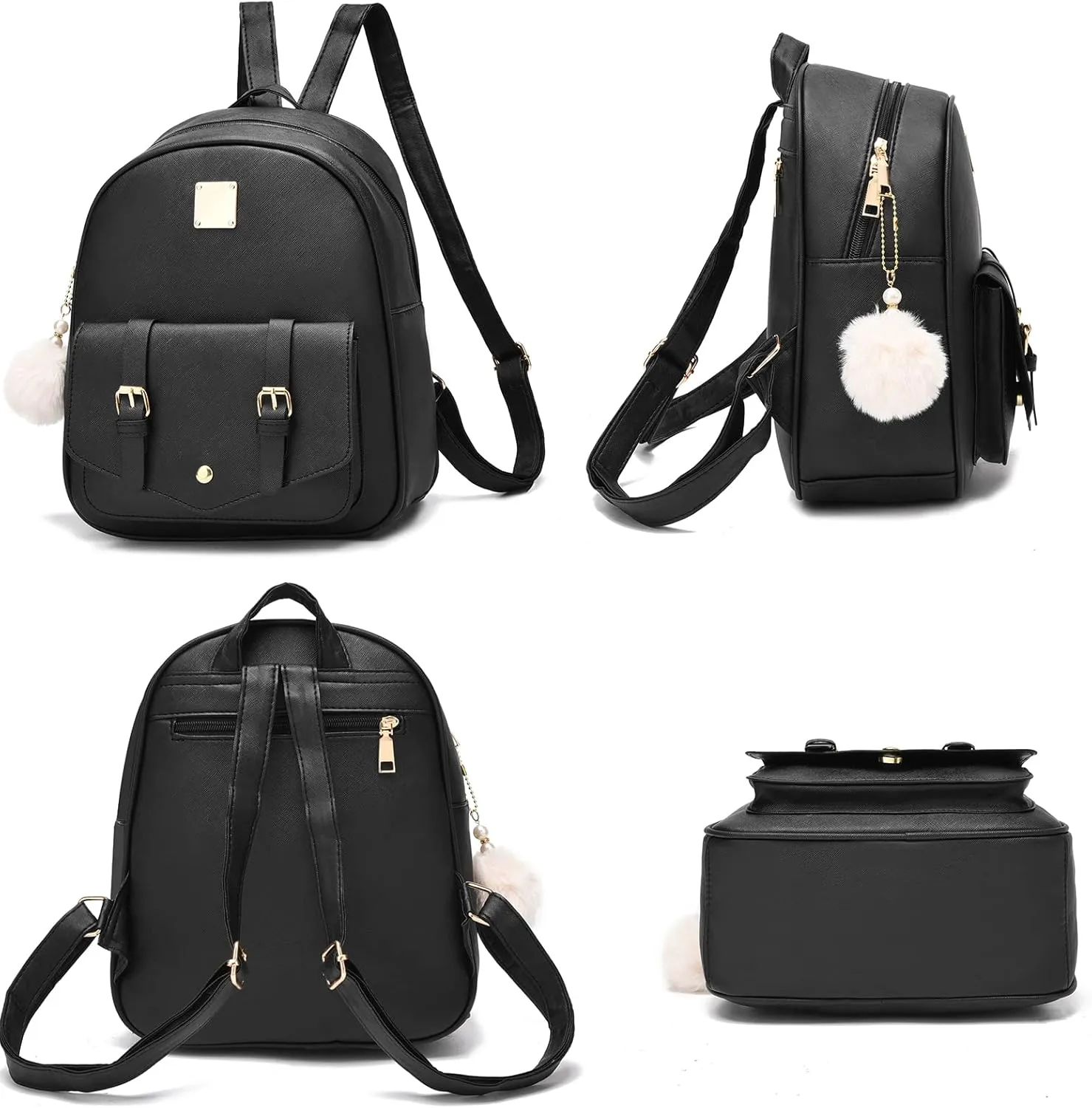 Girls 3-Pieces Fahsion Leather Backpack Purse Set for Women Rucksack for Ladies Satchel Bag for Girls