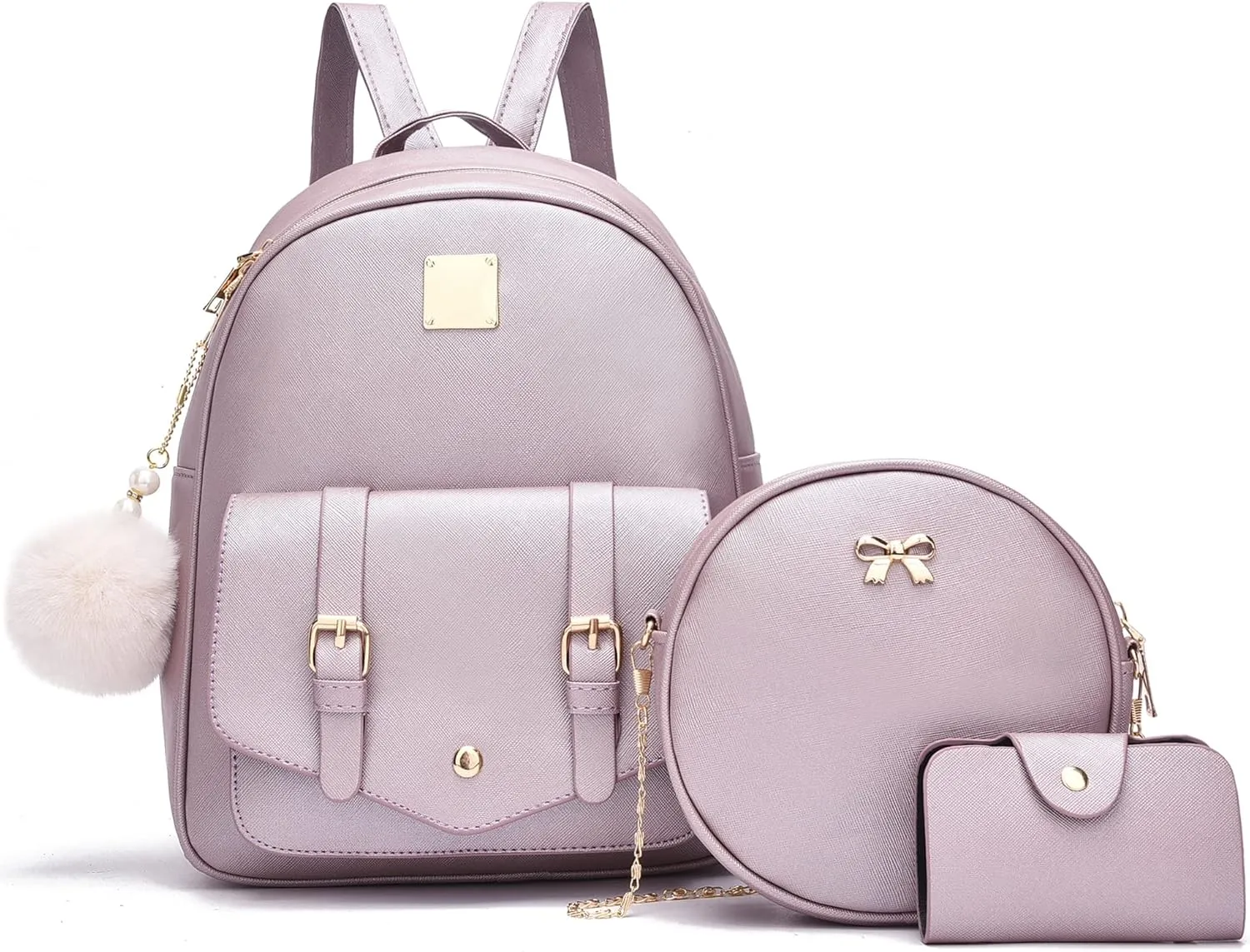 Girls 3-Pieces Fahsion Leather Backpack Purse Set for Women Rucksack for Ladies Satchel Bag for Girls