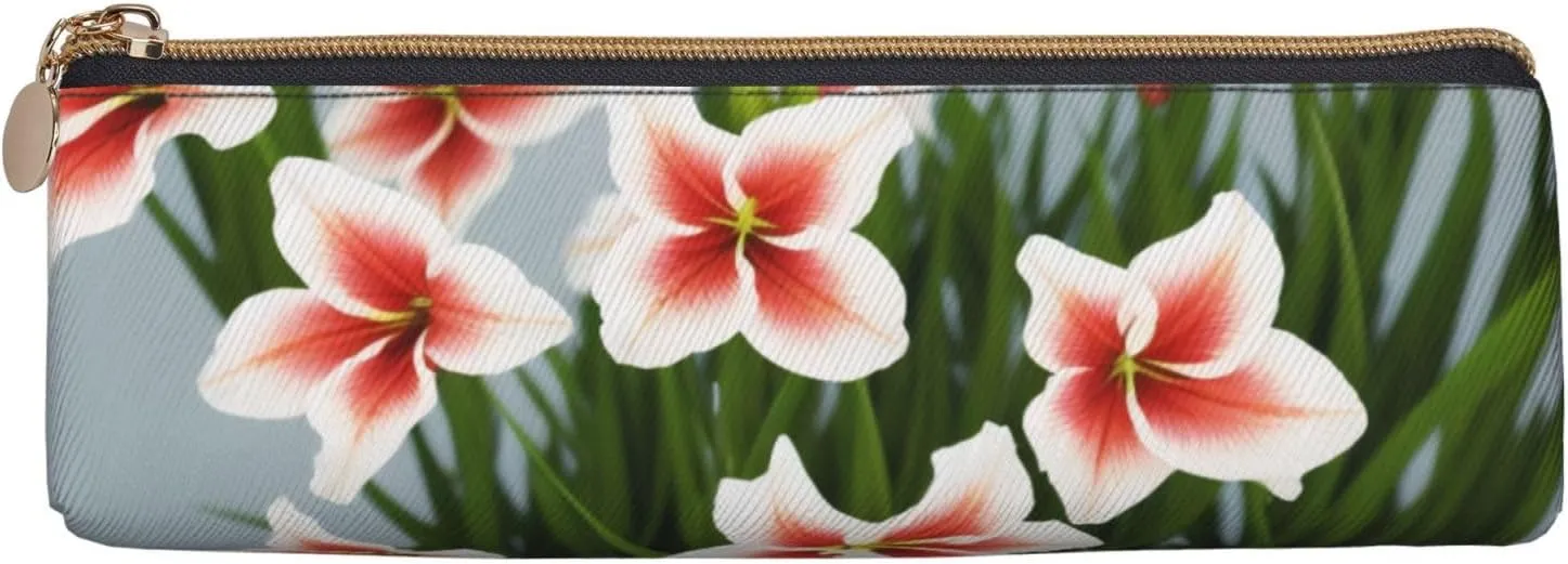 Gladioluses Pen Case Small Pencil Bag Triangle Pu Leather Pen Pouch Pen Bag Storage Bag With Zipper
