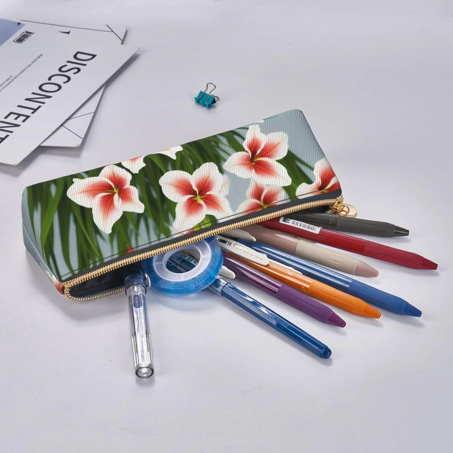 Gladioluses Pen Case Small Pencil Bag Triangle Pu Leather Pen Pouch Pen Bag Storage Bag With Zipper