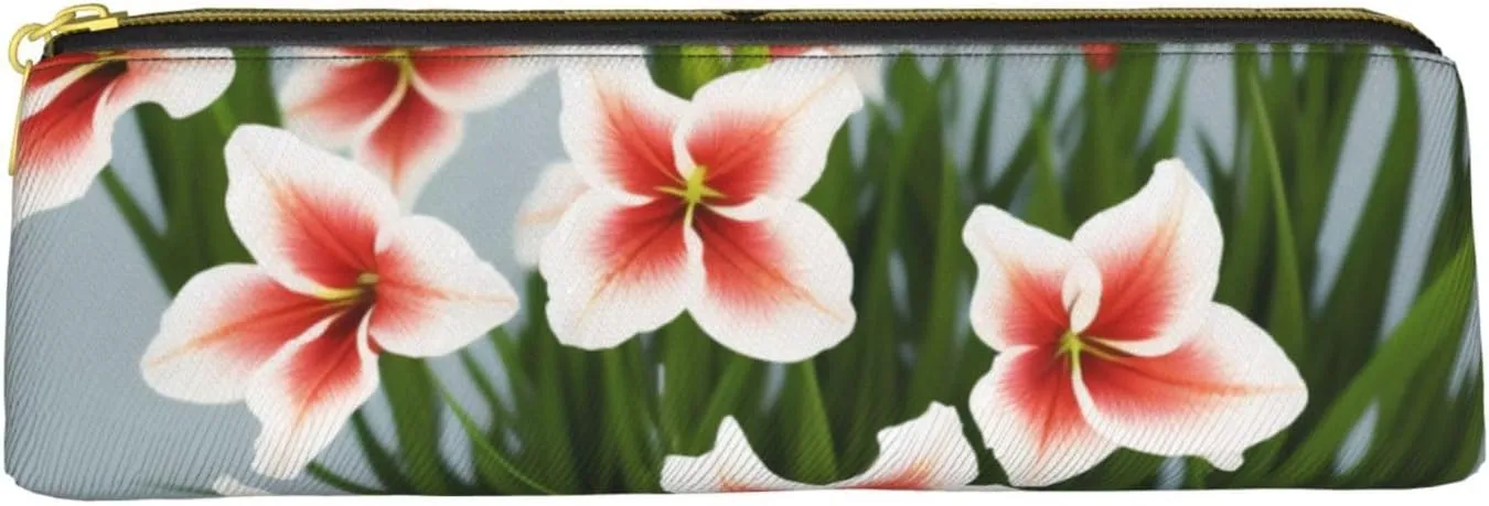 Gladioluses Pen Case Small Pencil Bag Triangle Pu Leather Pen Pouch Pen Bag Storage Bag With Zipper