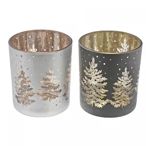 Glass Tealight Holders Silent Night - Set of 2 Candle Holder|Bougeoirs d’inspiration Sainte Nuit en verre pour bougie chauffe-plats - ensemble de 2 bougeoirs